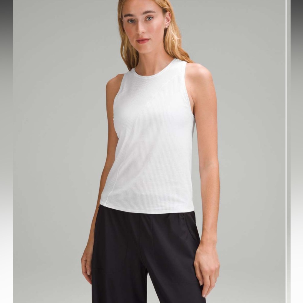 Lululemon White Asymmetrical Ribbed Cotton Tank S